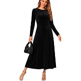 Urban CoCo Women's Elegant Velvet Midi Dress Scoop Neck Long Sleeve Ruched | Elegant, Wedding Guest, Formal, Evening Party, Ruched Waist, Midi Length, Pull On, Stretchy Velvet