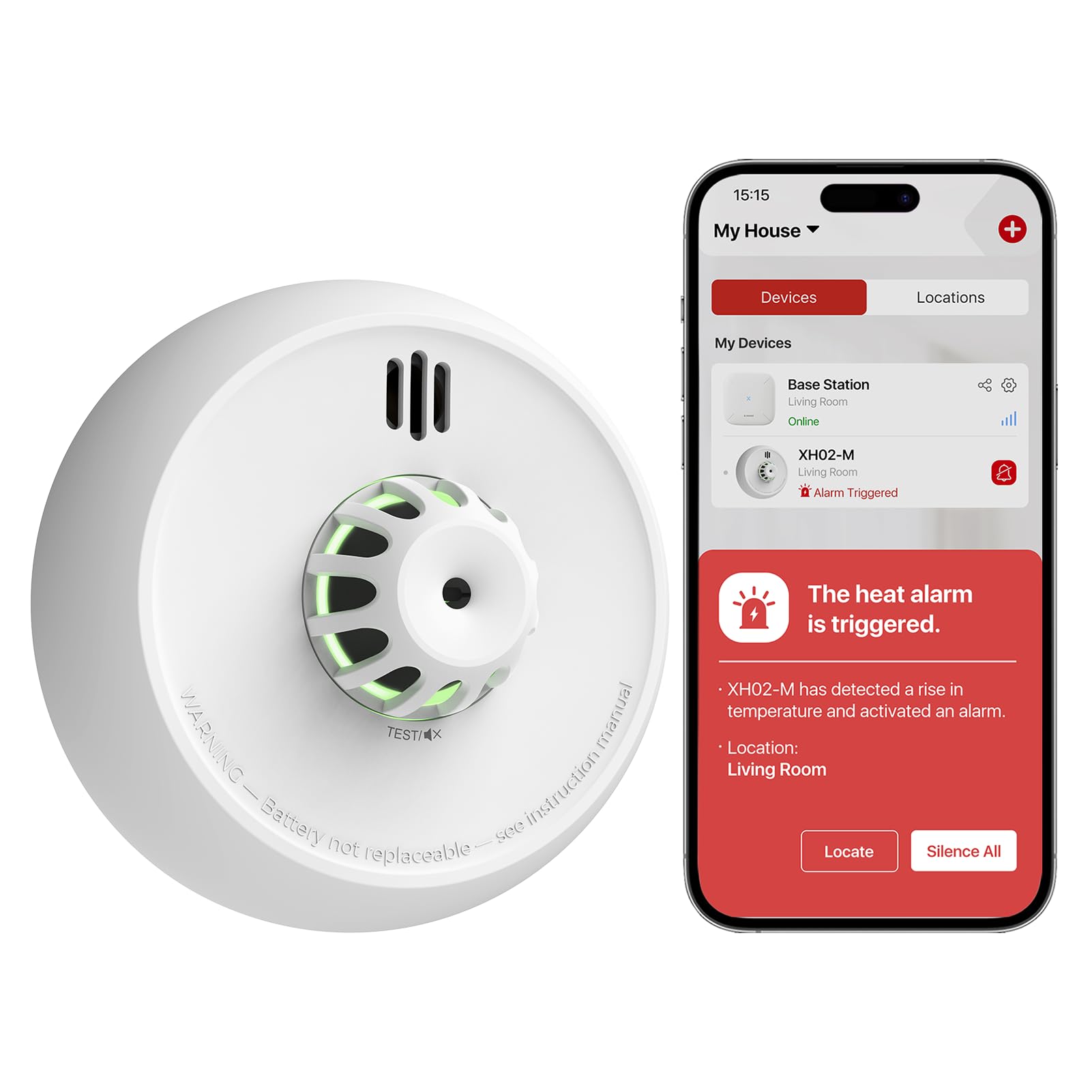 X-Sense Smart Heat Alarm XH02-M with 10-Year Sealed Battery, SBS50 Base Station Required, Model XH02-M, 1-Pack