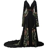Lxhome Floral Embroidered Wedding Dresses Boho Bridal Gowns with Long Sleeves