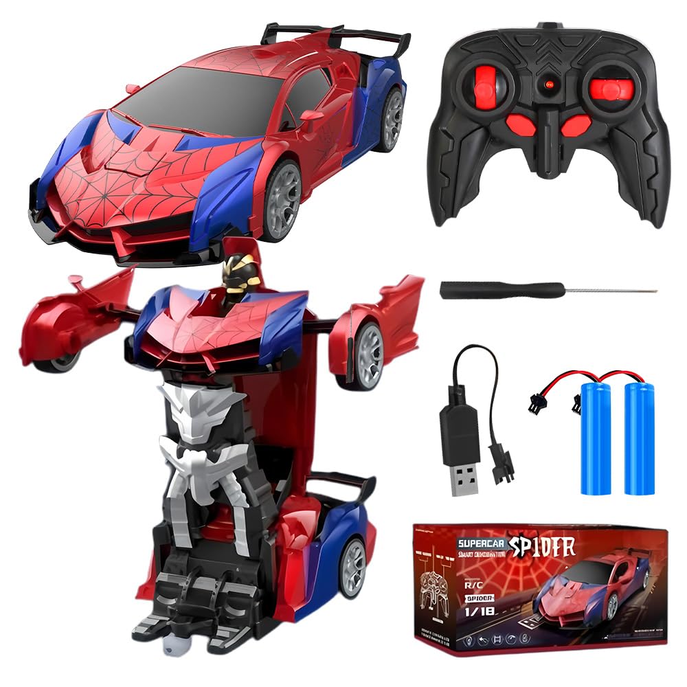 Agarte Spider Remote Control Cars, 2.4GHz 2 in1 Spider Car & Robots, One-Button Deformation, 1:18 Rechargeable High Speed RC Drift Car with Flashing Light, Spider Toys Gifts for Age 3-12 Boys Girls
