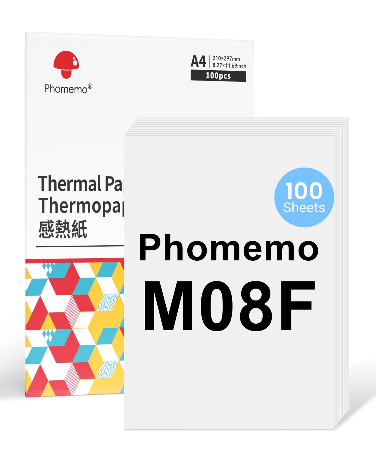 Phomemo M08F A4 Thermal Paper Compatible for M08F M08D M832 M832D M833 M834 Q302 Printers and Other A4 Thermal Printers, M08F Printer Paper 210x297mm, 100 Sheets