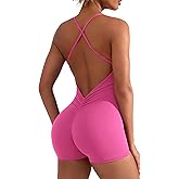 YEOREO Backless Tummy Control Jumpsuits for Women One Piece Workout Jumpsuits Sleeveless V Back Lizvette Scrunch Yoga Rompers
