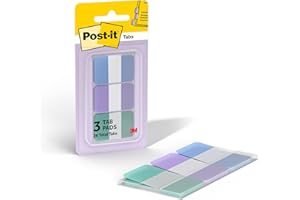 Post-it Sticky Tabs, 1 in. x 1.5 in., 3 Pads of Book Tabs in Assorted Cool Pastel Colors for Bookmarking, Annotating, Reading, and Reminders, Blue, Purple, and Green Colors (36 Total Count)