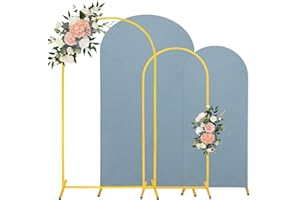 JALANCY 7.2FT, 6FT Wedding Arch Stand and Matching Dusty Blue Spandex Fitted Arch Backdrop Cover Set, Round Top Chiara Backdrop Stands and Covers for Birthday Party Baby Shower Arch Decor (Dusty Blue)