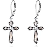 Cross Earrings 925 Sterling Silver Cross Dangle Drop Birthstone Earrings Jewelry Gifts for Women