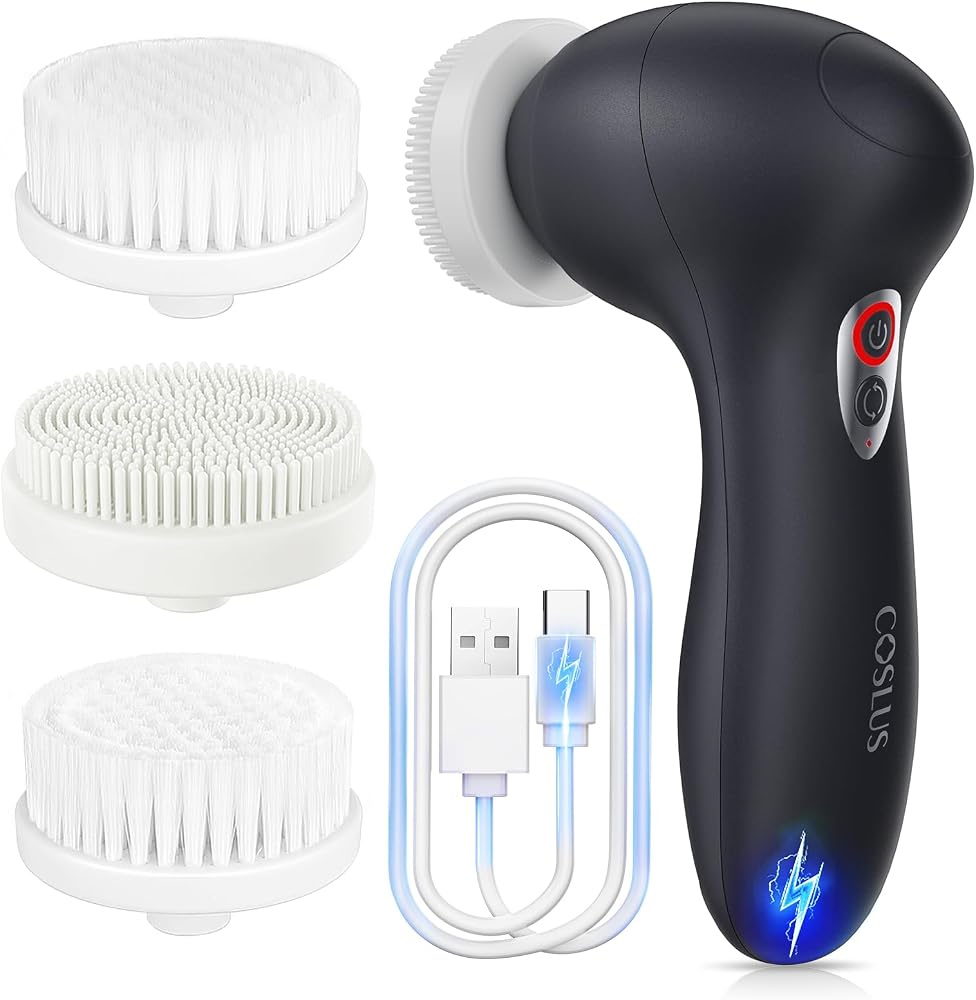 COSLUS FBX04 Facial Cleansing Brush Scrubber, 3-in-1 Bi‑Directional Spin | Electric Spin Brush for Removing Blackhead, Exfoli