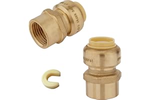 HeSun 2-Pack Pushfit Female Adapter, 3/4" FNPT x 3/4" Push to Connect Plumbing Fittings with Disconnect Clip, Brass Push-fit Fittings for PEX, Copper, CPVC, PE-RT Pipes