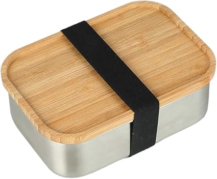 Fiellibay Bento cajas de acero inoxidable caja de madera para ...