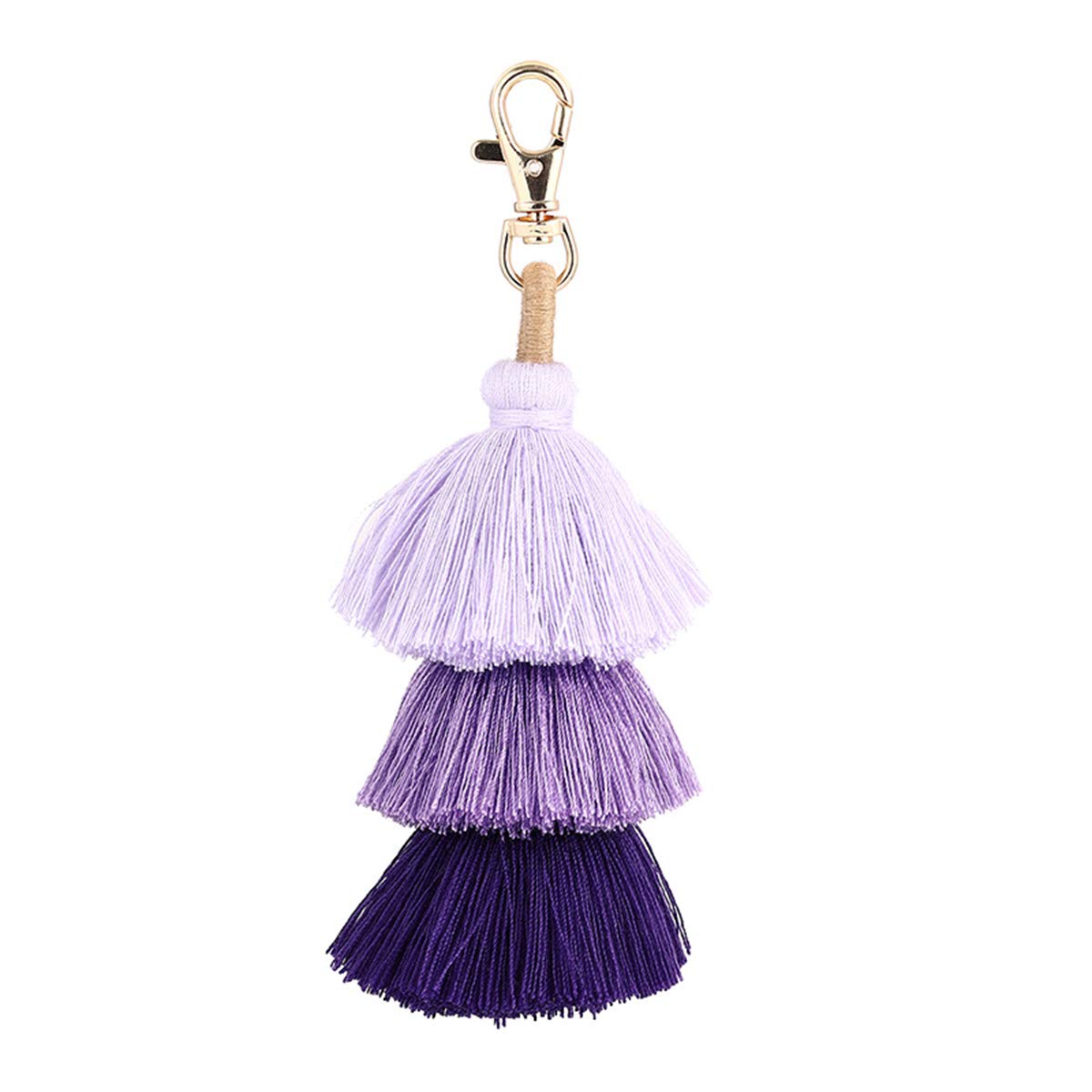 ZOONAI Women Colorful Tassels Charm Keychain Car Keyring Holder Bag Wallet Purse (Light Purple)