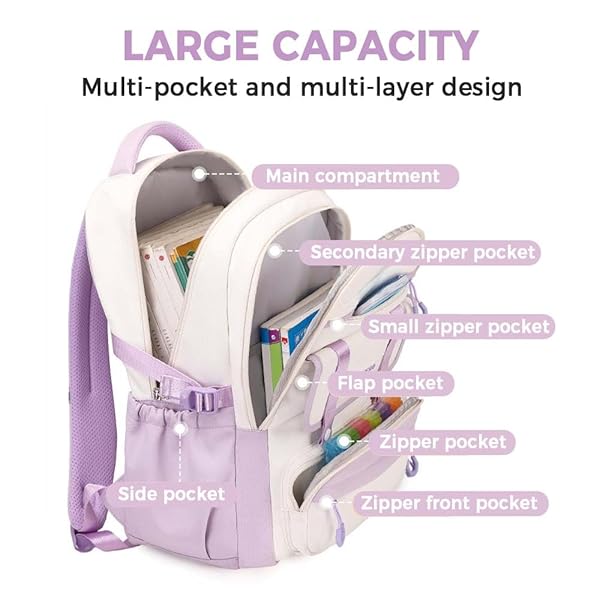 MININAI WOMENS GIRLS BACKPACK FOR SCHOOL CUTE AESTHETIC LARGE LAPTOP BACKPACK KAWAII PREPPY TEEN KIDS BOOKBAG TRAVEL DAYPACK (PURPLE,L)
