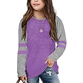 Girls Shirts for 6-13 Years Long Sleeve Raglan Crewneck Tops with Pocket
