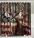 Wknoon 72 x 72 Inch Shower Curtain Set, Abstract Vintage Patriotic Deer Old Forest Retro American Flag Design Art