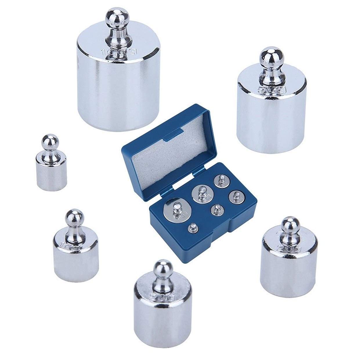 Szaerfa 6PCS Calibration Weight Set 5g 10g 20g 50g 100g Precise Chrome Plated Calibration Weights for Digital Scale with Storage Box and Tweezers