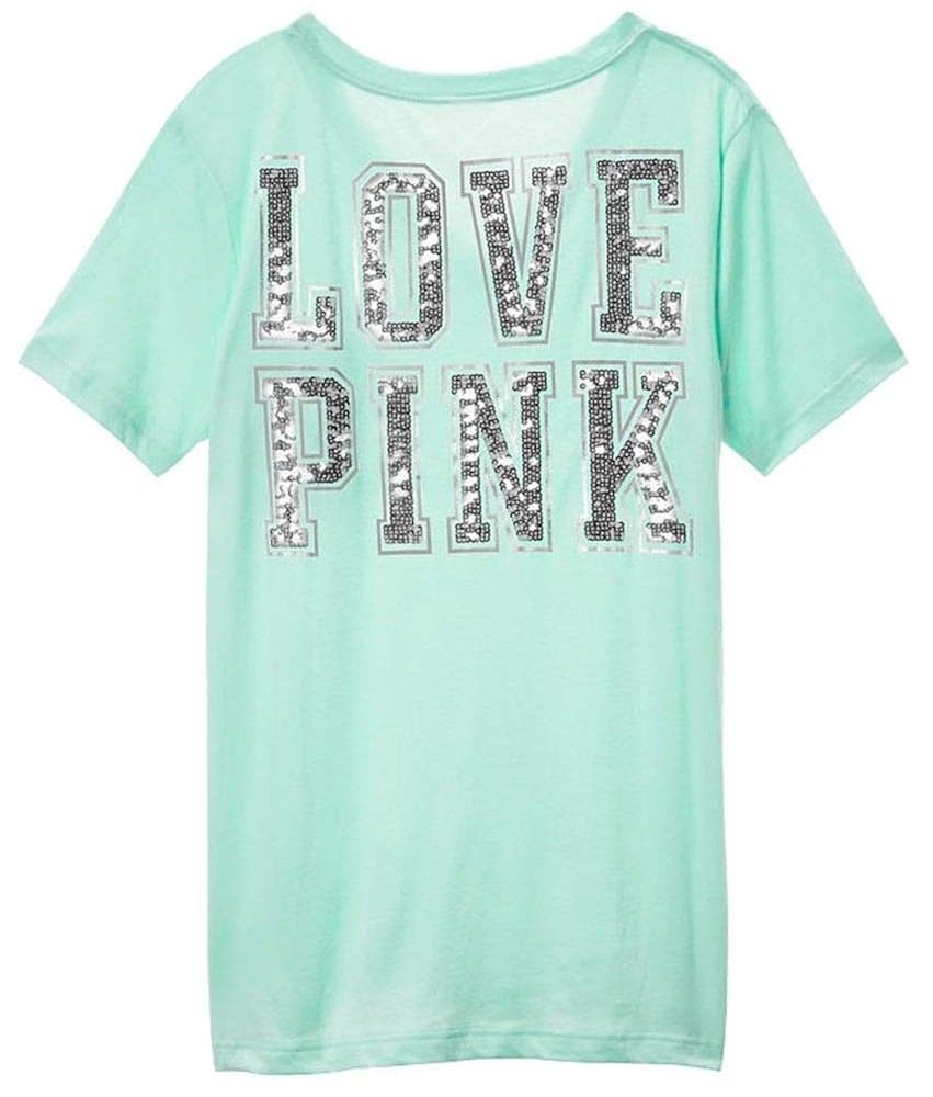 Victoria S Secret Pink Bling Campus Tee Mint Green 2665 Shirts | Kitilan