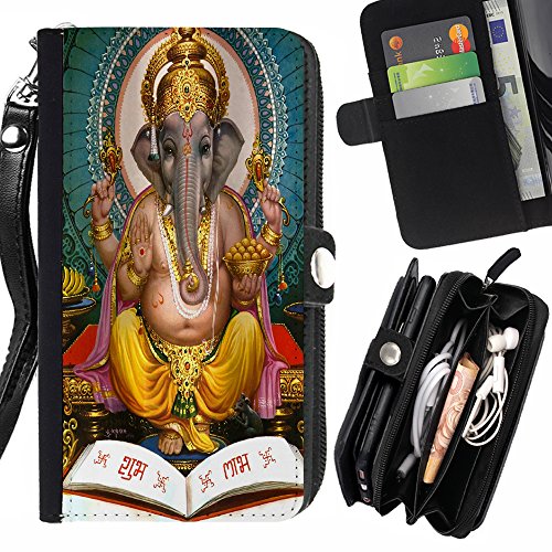 STPlus Ganesha Hindu God Wallet Card Holder with Strap and Zipper Cover Case for HTC 10