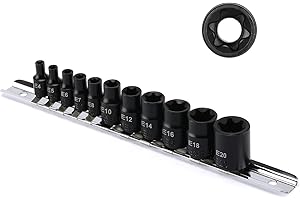 Mayouko 11 Pieces E-TORX Star Socket Set with Rail, Female External Torx Star Socket Set, CR-V, E4-E20