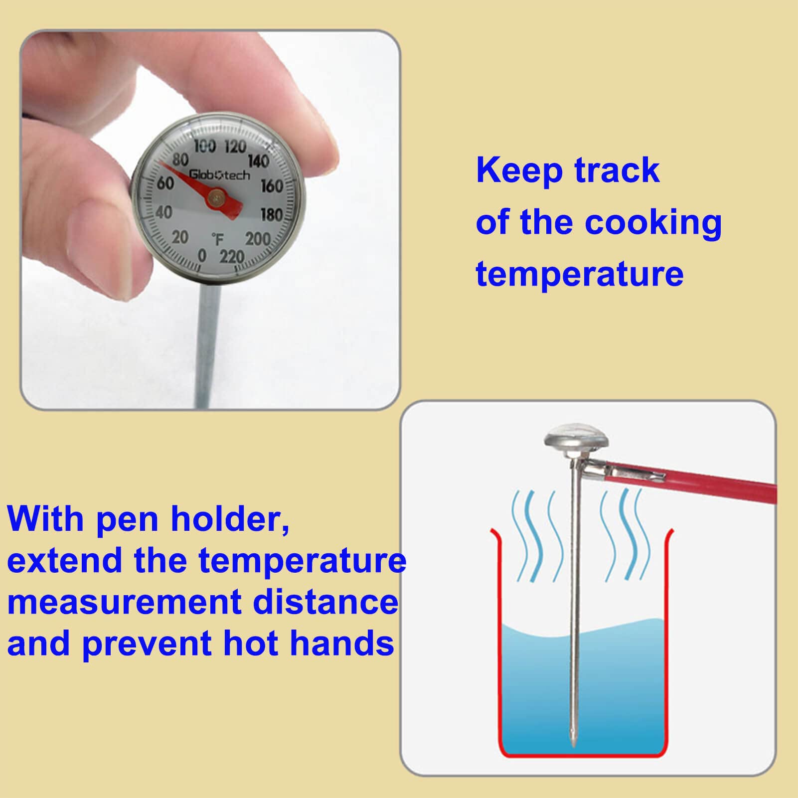 Kitchen Food-Cooking Meat Coffee Thermometer – Pocket Espresso Thermometer for Milk Foam Frothing Chocolate Water Grill, Turkey, BBQ Temperature Stainless Steel 1