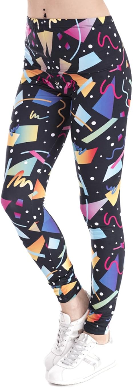 Amazon Co Jp カラフル80年代90年代コスチュームプリントレギンス S ブラック 服 ファッション小物