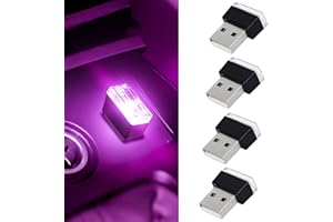 Hbxdeco 4 PCS USB LED Car Interior Atmosphere Lamp, Portable Mini Auto LED Decor Night Light, Plug-in USB Interface Ambient Lighting Kit, Universal Car Interior Accessories(Purple)