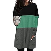KISSMODA Womens Casual Tunic Tops for Leggings Long Sleeve Fall Shirts with Pockets