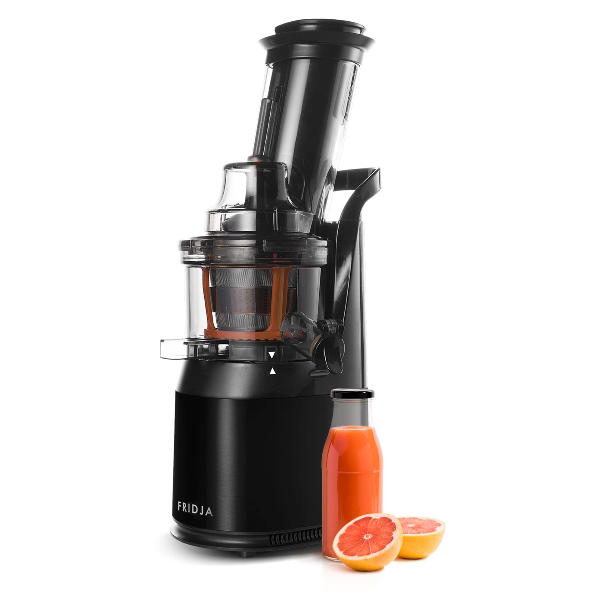 Fridja f1900 Cold Press Juicer, 240W Masticating Slow Juicer with 78mm (3β) BPA-Free Wide Chute, Black Stainless Steel body, Juice, Vegan Nut Milks, Sorbet, Ice Cream, Easy to Clean