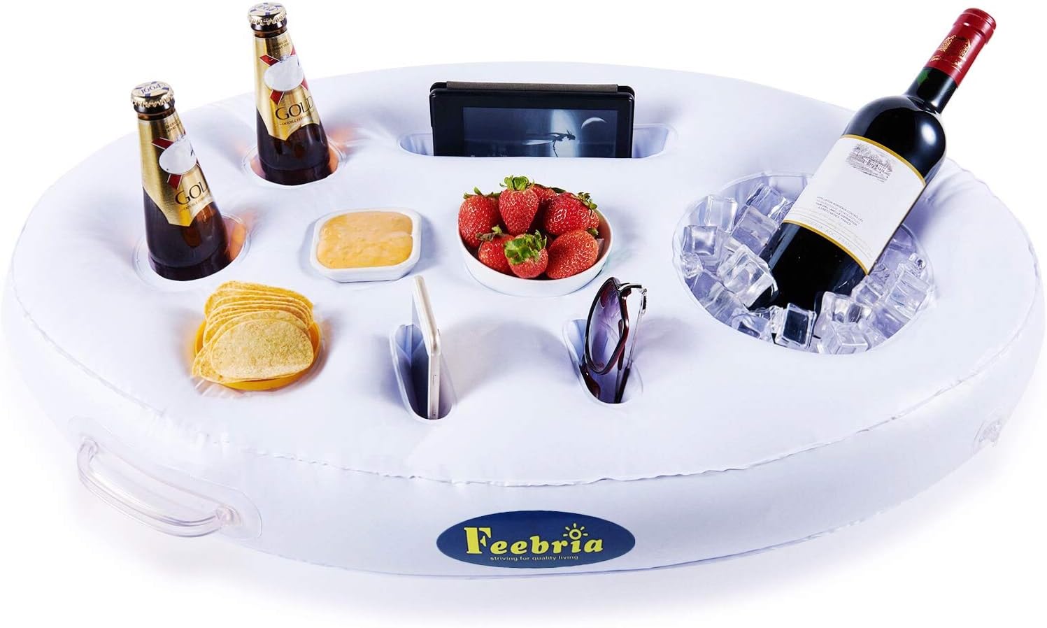 FEEBRIA Inflatable Floating Drink Holder with 9 Holes Large Capacity
