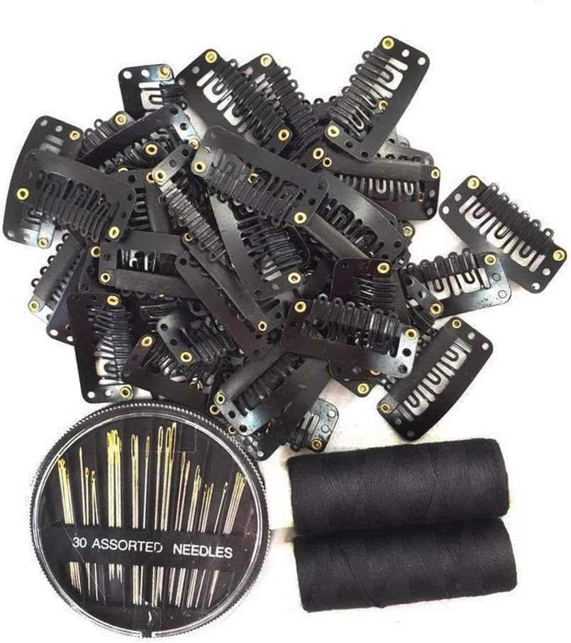 50Pcs Wig Clips 32mm Snap Clips For Hair Extension I Shape Hair Clips Tools 6 Teeth Black Color Hair Extension Clips (Black)