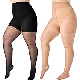 WiliW 2 Pairs Plus Size Control Top Pantyhose Ultra High Waist Sheer Tights Tummy Shaping Stockings for Women