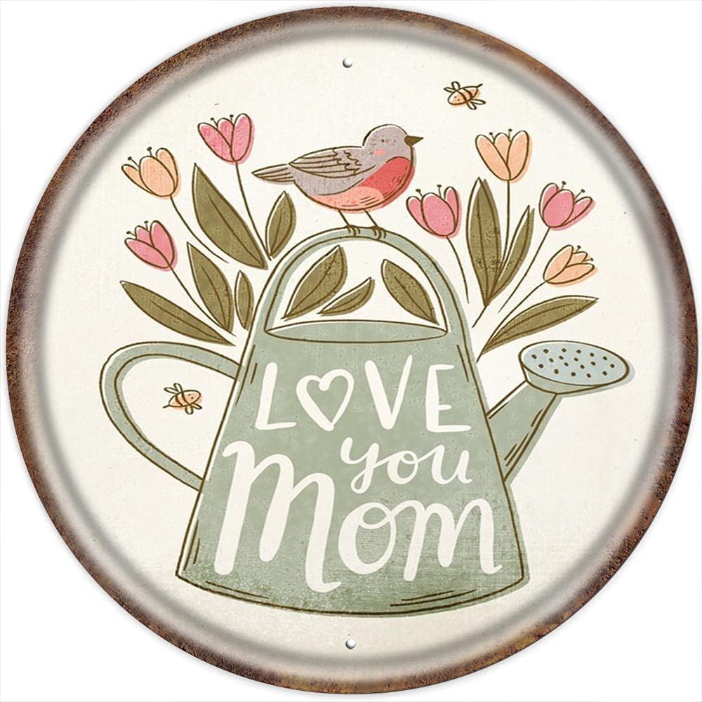 Plaques & Wall Art - Nichpedr Love You Mom Iron Painting Mother's Day Gardening Floral Gift for Mom from Daughter Son Bedroom Wall Decor Home Decoration Circle Sign 12x12 Inch