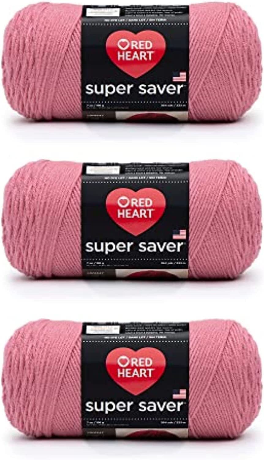 Red Heart Super Saver Pack of 3 - Light Raspberry - 7oz/198g - Acrylic - 4 Medium (Worsted) - 364 Yards - Knitting, Crocheting, Crafts & Amigurumi — image 1