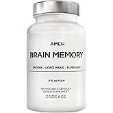 Amen Brain Memory Supplement- Bacopa, Lion’s Mane, Alpha-GPC, Citicoline, Phosphatidylserine, Rhodiola, Ginkgo, BioPerine, Huperzine A - NSF Certified Cognition & Mind Vitamins, Non-GMO - 60 Capsules