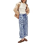 Acelitt Women Casual Loose Drawstring Elastic Waist Checkered Pants with Pockets, S-XXL