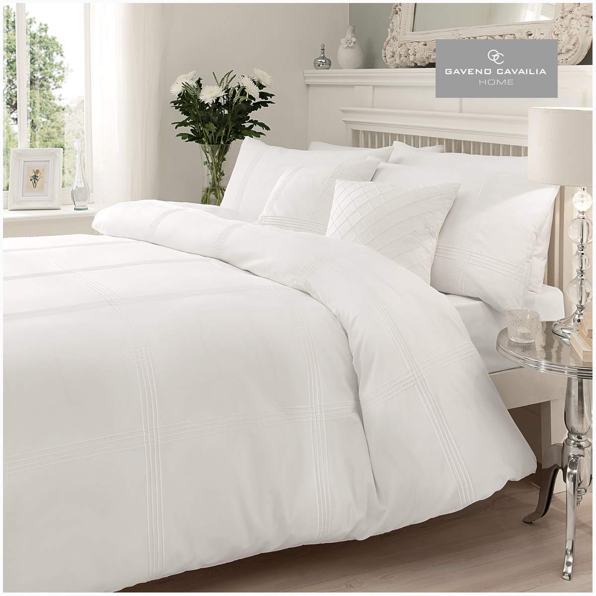 GC GAVENO CAVAILIA Gaveno Cavalia Signature Collection Hamlet Set With Duvet Cover and Pillow Case White Double, Polyester-Cotton