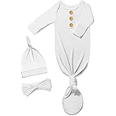 Newborn Baby Knotted Gown Clothes 0-3 Months, Infant Boy Girl Sleeper Outfits