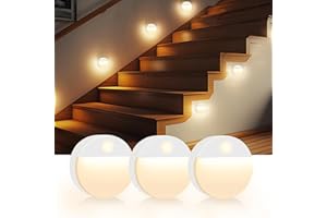 Guankai 3 Pack Motion Sensor Stair Light for Indoor, Battery Operated Closet Lights, Led Stick On Puck Lighting Night Lamp, Motion Activated Lamps for Step, Cabinet, Hallway, Bathroom
