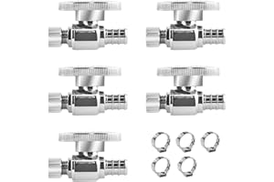 WiseWater Straight Stop Valve, 1/2" PEX x 1/4" OD Compression Water Shut Off Valve with 5 Pcs Stainless Steel Clamps Rings, 1