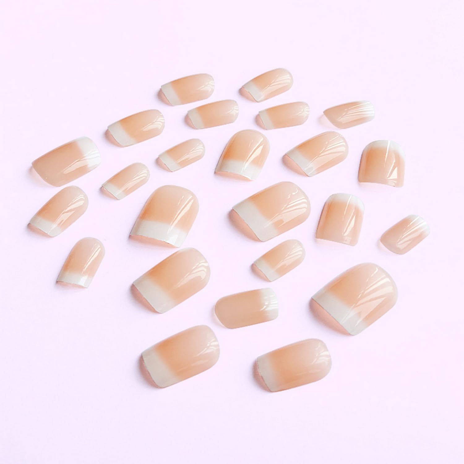 Petite Acrylic Press on Nails Short French Fake Nails Nude White Gradient Designs Stick on Nails Gloss Artificial False Nails Cute Extra Short Press on Nails Small Fake Nails for Women Girls - Image 3