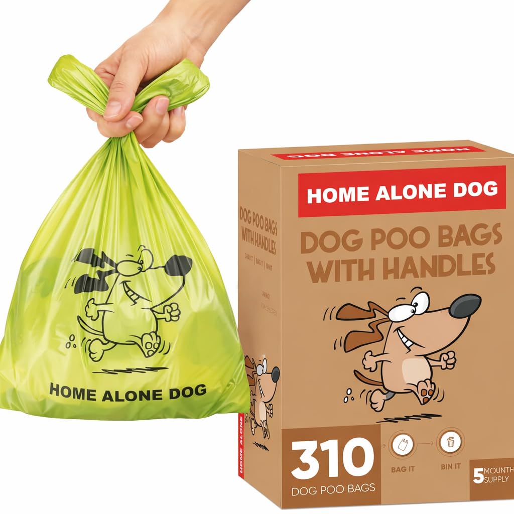 Dog Poo Bags with Tie Handles - 310-Pack Dog Poop Bags - Not on Rolls - Scented, Large and Extra Strong - 36 x 18 cm Each Doggy Bag