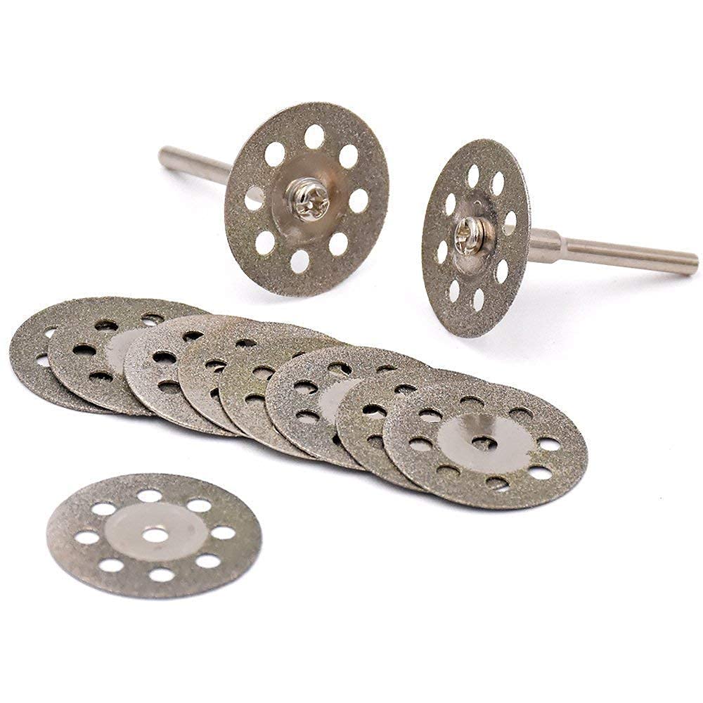 Lukcase 10 pcs Diamond Cutting Wheel Cut Off Discs Coated Rotary Tools W/Mandrel 30mm for Dremel