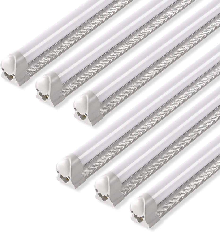 Barrina LED Shop Light, 4FT 36W 4000LM 5000K, Daylight White, Dual Shape, Frosted Cover, Hight Output, Linkable Shop Lights, T8 LED Tube Lights, LED Shop Lights for Garage 4 Foot with Plug (Pack of 6)