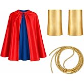IMISHM 3PCS Halloween Costume for Women Red Cape Gold Wrist Cuffs and Braided Cord Belt Halloween Accessories for Women Dress Up Costume Set for Cosplay Theme Party
