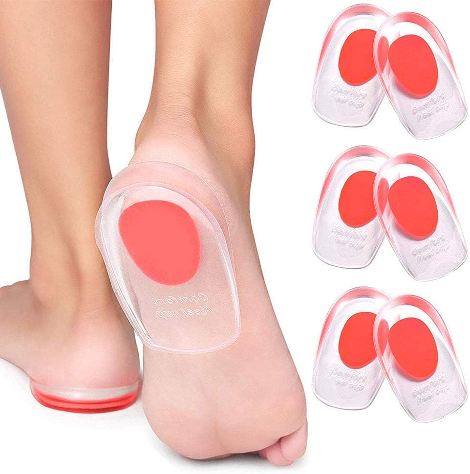 3 Pair Gel Heel Cups Plantar Fasciitis Inserts Silicone Gel Heel Pads for Heel Pain, Bone Spur