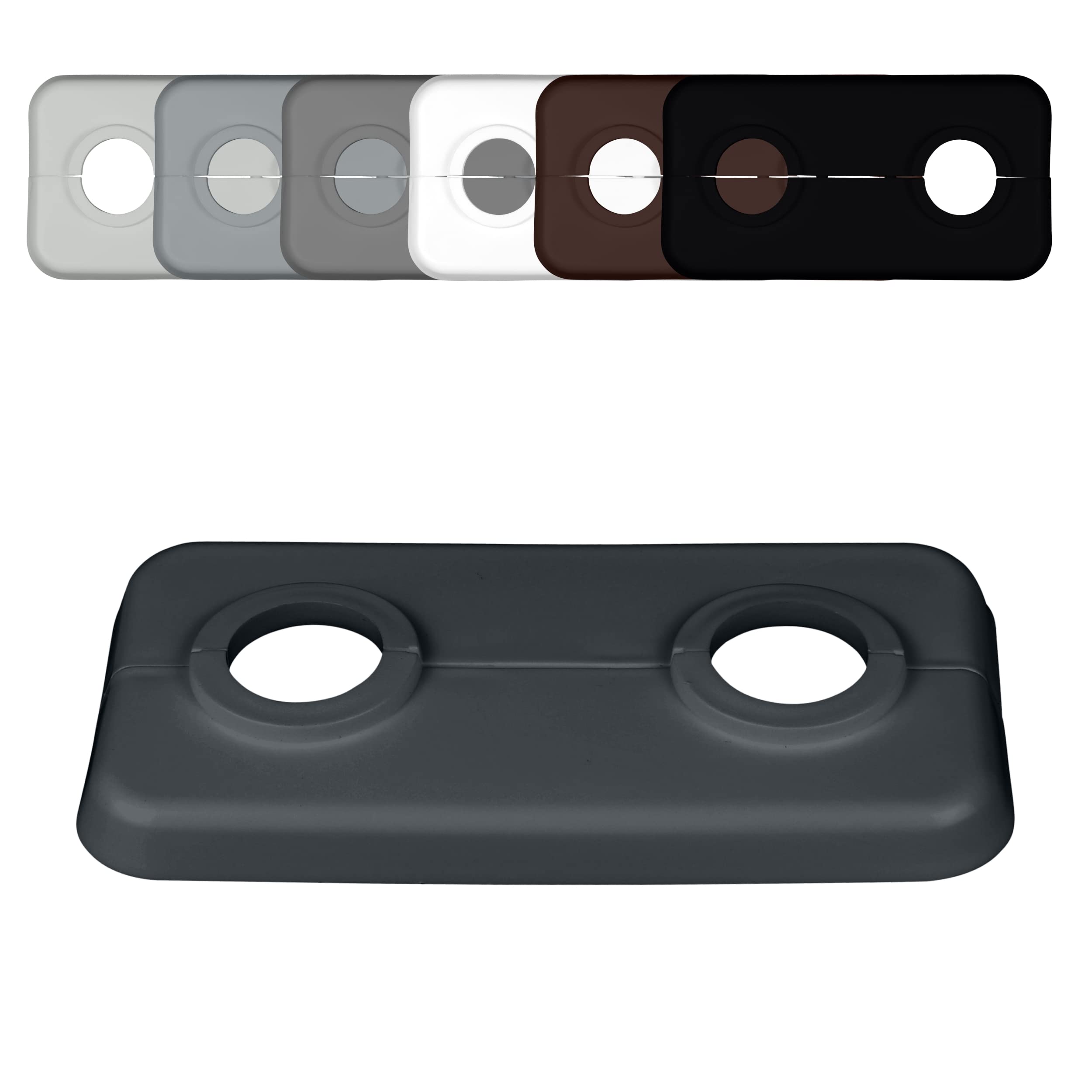 Pack of 3 Pieces Twin Double Radiator Pipe Collars, Anthracite Grey, for Pipe diameters: 15mm 16mm 18mm 21, 3mm; Heating Pipe Hole Covers / Rings / Surrounds / Roses, Plastic (15mm, RAL 7016)