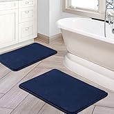 H.VERSAILTEX Bath Mat Memory Foam Set Bathroom Rug Set Flannel Velvety Bath Mat Luxury Extra Soft and Absorbent Non Slip Rugs for Bathroom/Bedroom Washable(2 Pack- 20"x 32"/ 17"x 24", Navy)