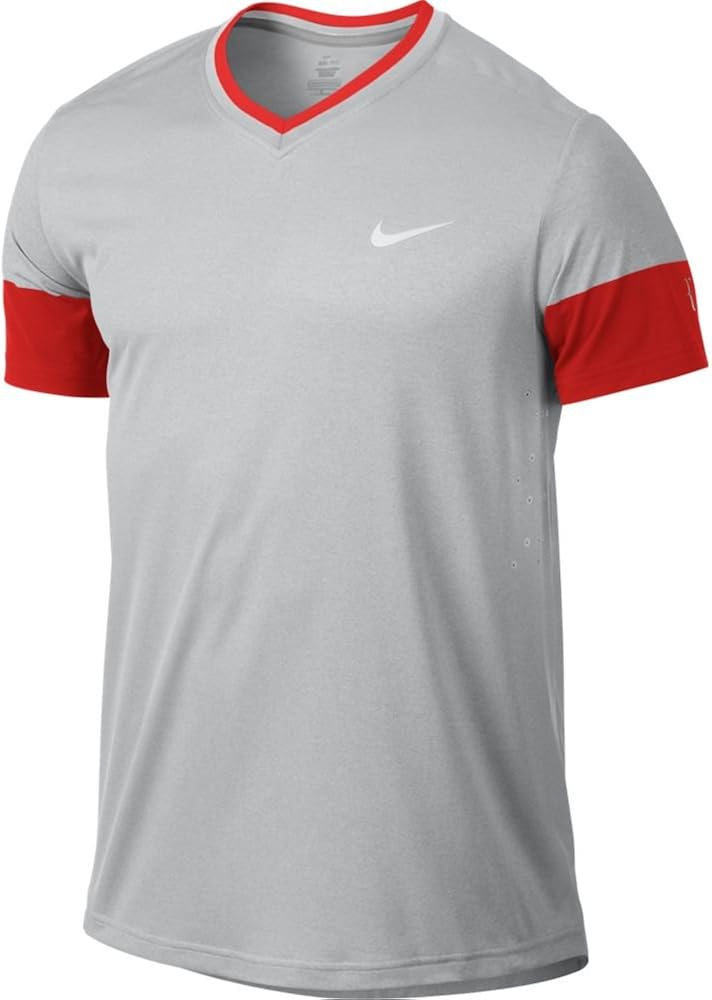 NIKE Premier RF Men's Tennis Shirt, Grey/Red, S Clothing