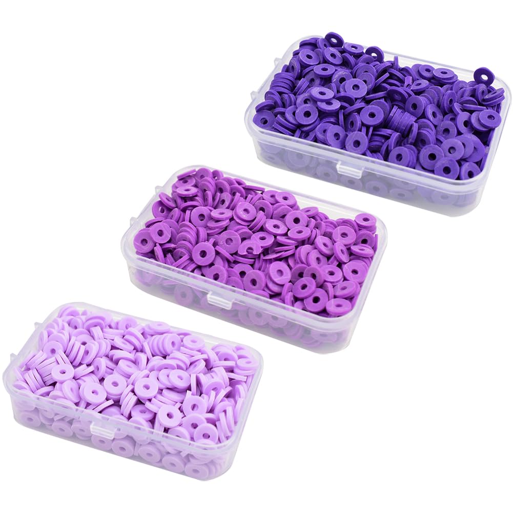 JIHUOO 1500 Pcs 6mm Polymer Clay Beads - Flat, Round, Spacer, Heishi, Vinyl Disc Beads for Jewelry Making - Purple