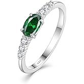 Oskani Oval Shape Birthstone Stackable Rings for Women Solid Sterling Silver Plated 18K White Gold Half Eternity Halo Cubic Zirconia Promise Engagement Wedding Band Rings Jewelry for Size 6-9