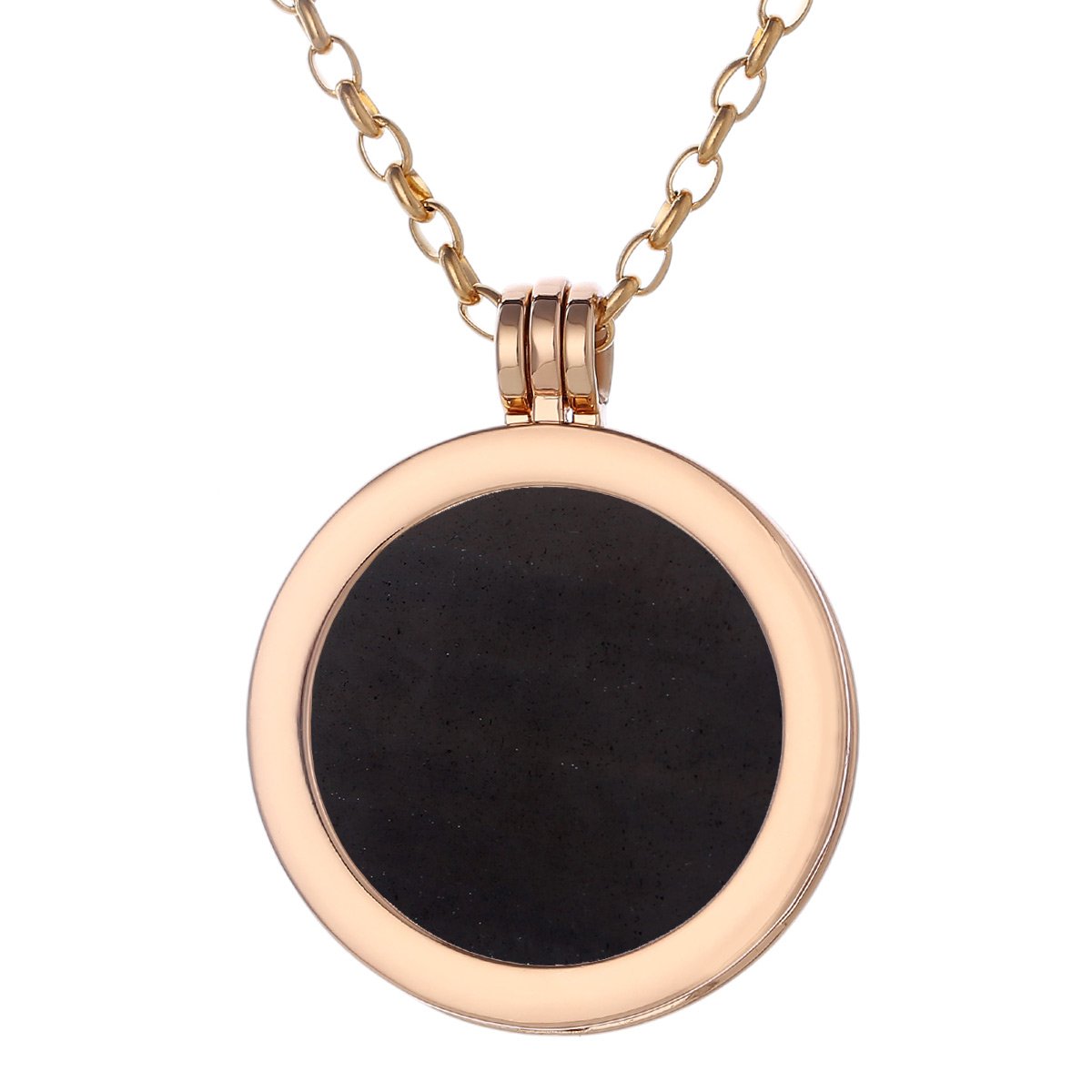 Morella Women Necklace 70 cm 27.5" Stainless Steel Gold and Pendant with Gemstone Black opsidian Coin 33 mm 1.3" Chakra Plate in Velvet Bag
