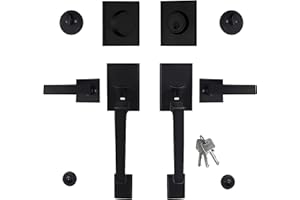 Virego Double Door Handle Set, Matte Black Double Front Door Handle Sets with Dummy, Modern Heavy Duty Square Door Lever and Single Cylinder Deadbolt Combo for Exterior and Interior Doors, MB-DL-1
