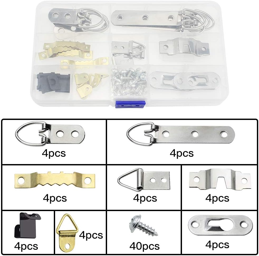 NewZC 92 PCS Photo Frame Hanging Hooks Kit with Screws Assorted Picture Hangers Kit 8 Models Metal Photo Frame Hooks for Home Office Photo Picture Painting Hanging - Image 3